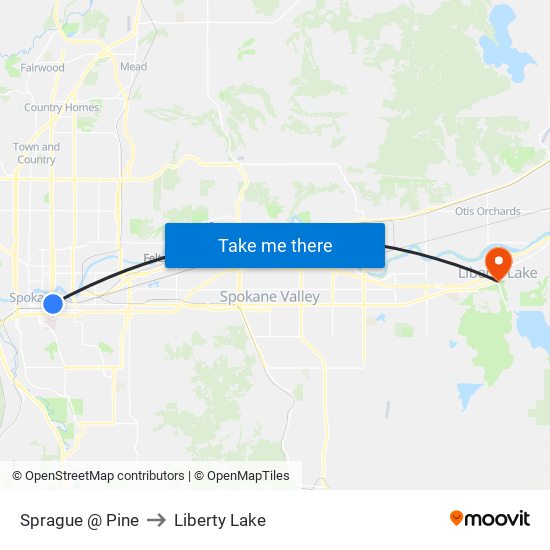 Sprague @ Pine to Liberty Lake map