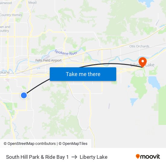 South Hill Park & Ride Bay 1 to Liberty Lake map