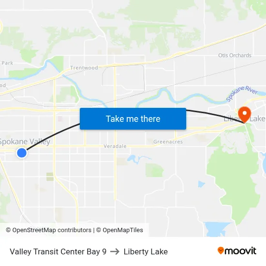 Valley Transit Center Bay 9 to Liberty Lake map