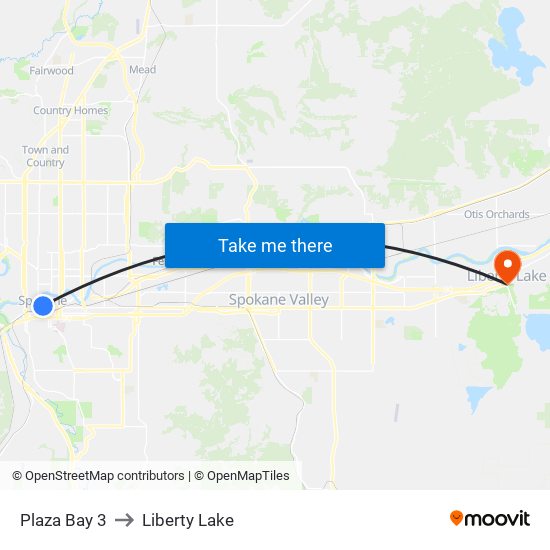 Plaza Bay 3 to Liberty Lake map