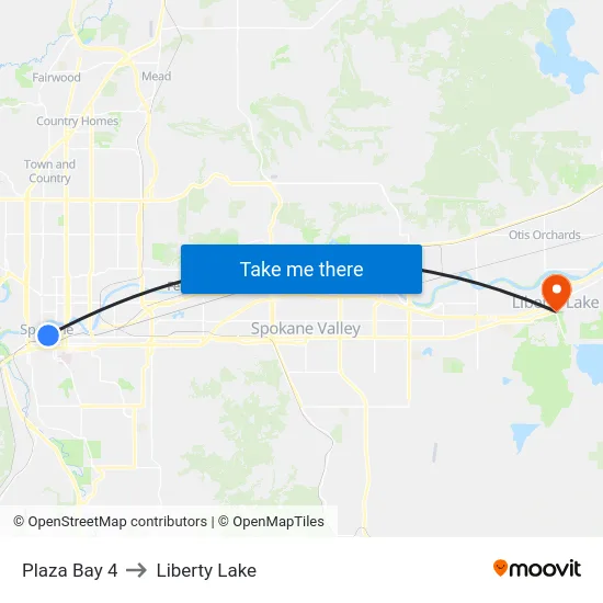 Plaza Bay 4 to Liberty Lake map