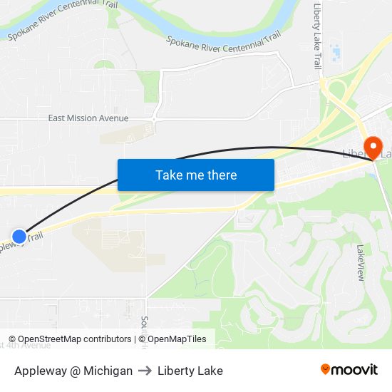 Appleway @ Michigan to Liberty Lake map