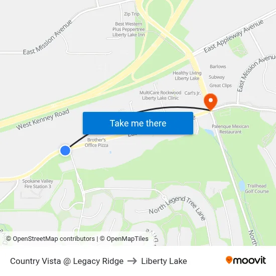 Country Vista @ Legacy Ridge to Liberty Lake map