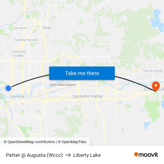 Pettet @ Augusta (Wccc) to Liberty Lake map