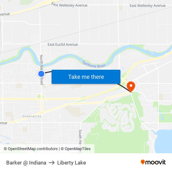 Barker @ Indiana to Liberty Lake map