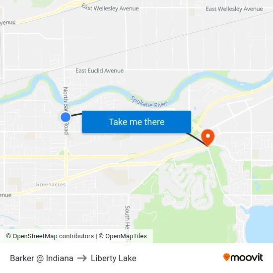 Barker @ Indiana to Liberty Lake map