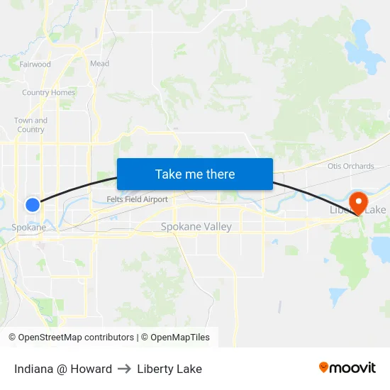 Indiana @ Howard to Liberty Lake map
