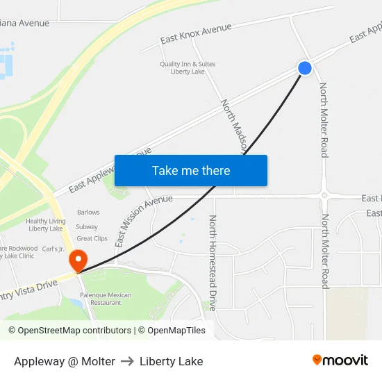 Appleway @ Molter to Liberty Lake map