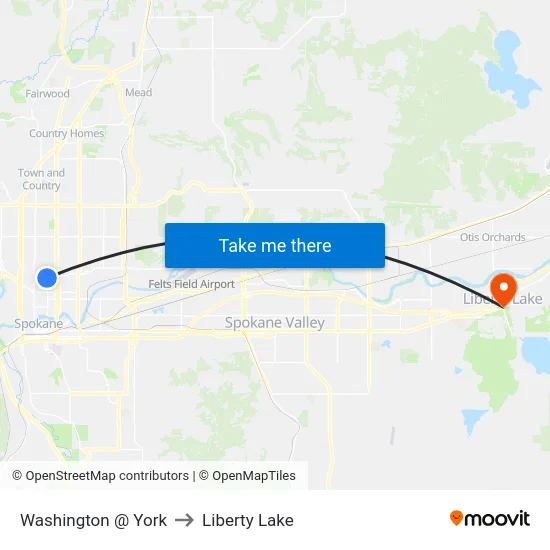 Washington @ York to Liberty Lake map