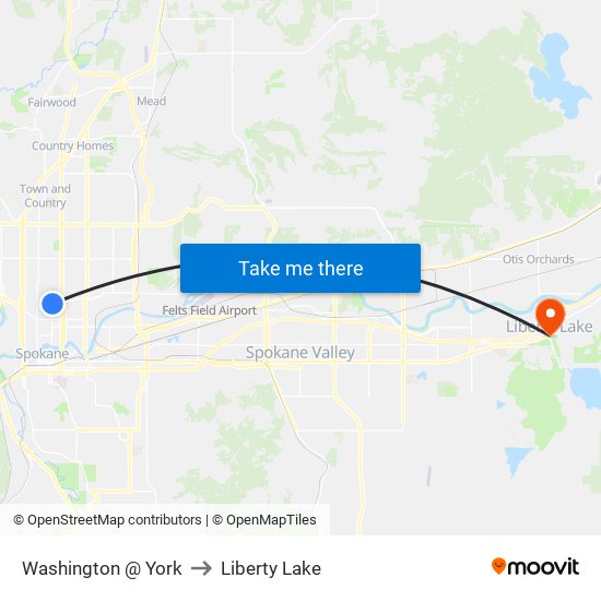 Washington @ York to Liberty Lake map