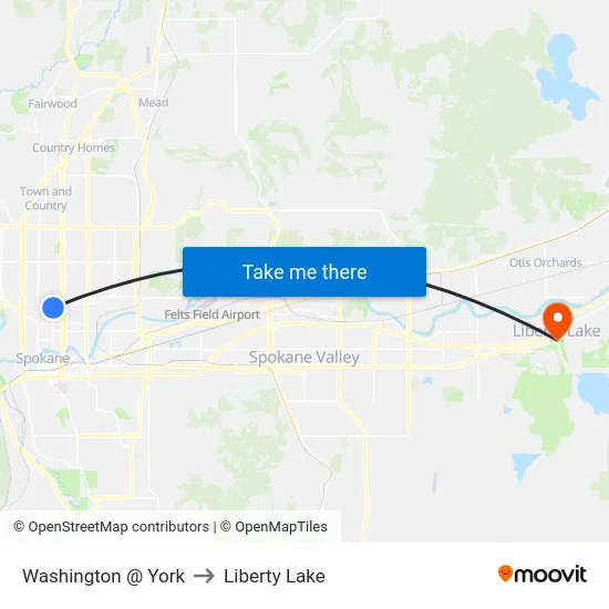 Washington @ York to Liberty Lake map