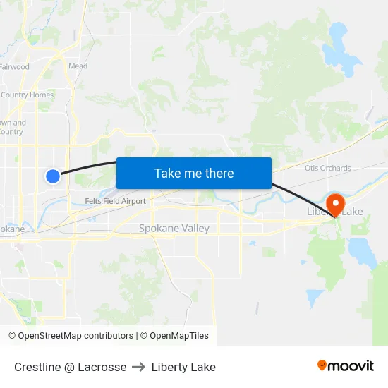 Crestline @ Lacrosse to Liberty Lake map