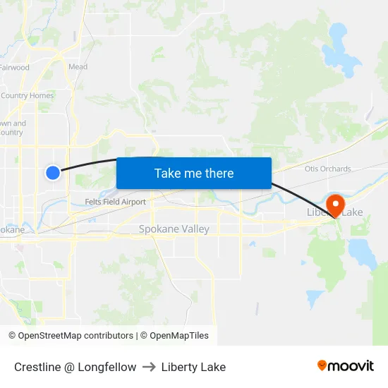 Crestline @ Longfellow to Liberty Lake map