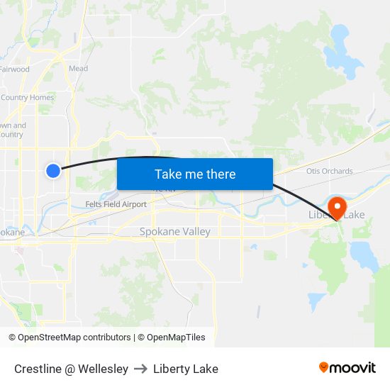 Crestline @ Wellesley to Liberty Lake map