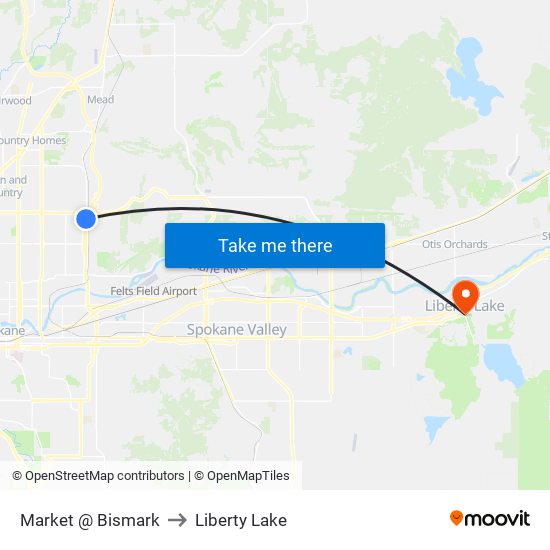 Market @ Bismark to Liberty Lake map