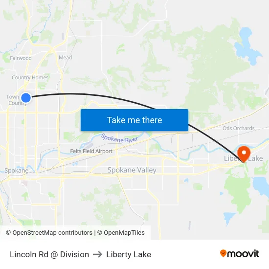 Lincoln Rd @ Division to Liberty Lake map