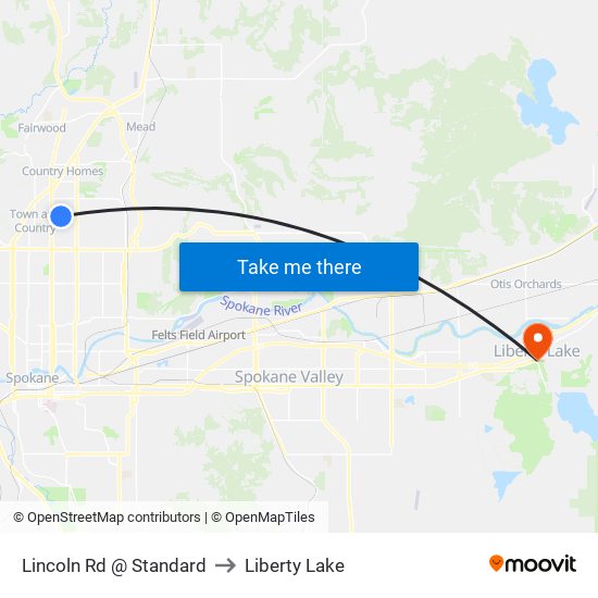 Lincoln Rd @ Standard to Liberty Lake map