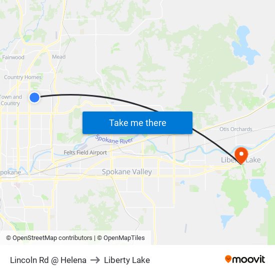 Lincoln Rd @ Helena to Liberty Lake map