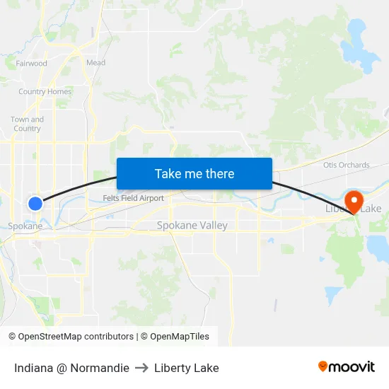 Indiana @ Normandie to Liberty Lake map