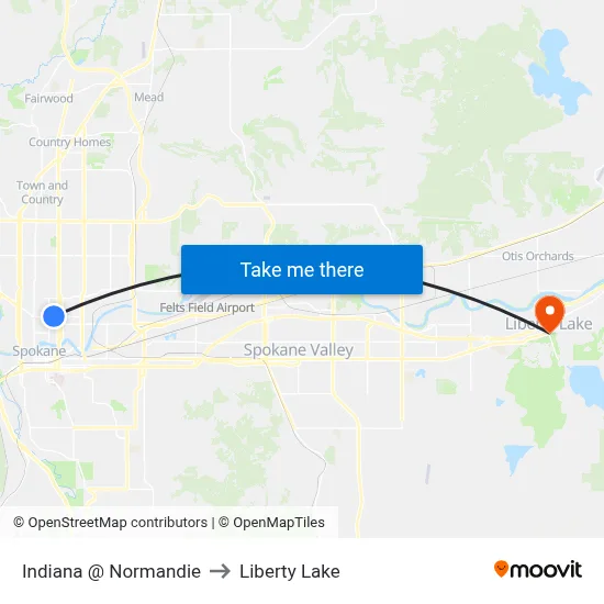Indiana @ Normandie to Liberty Lake map