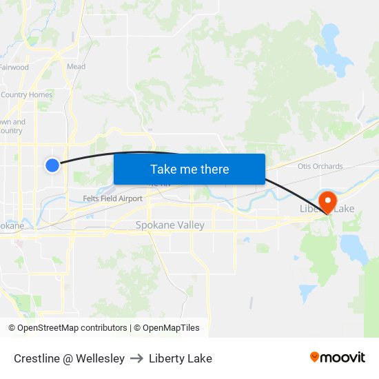 Crestline @ Wellesley to Liberty Lake map