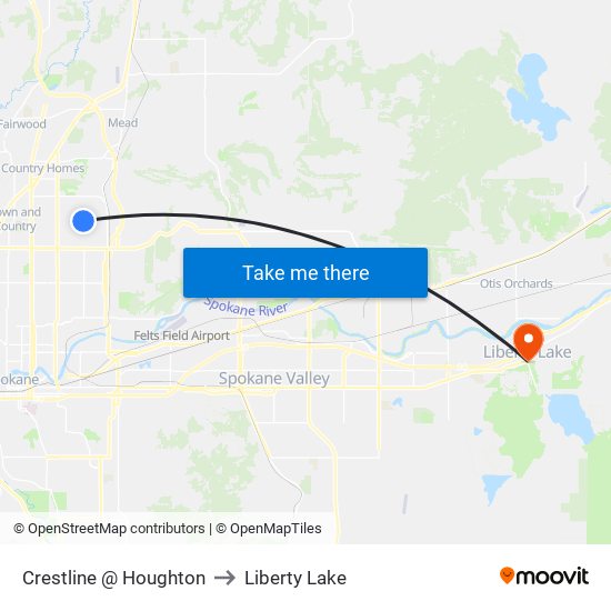 Crestline @ Houghton to Liberty Lake map