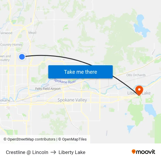 Crestline @ Lincoln to Liberty Lake map