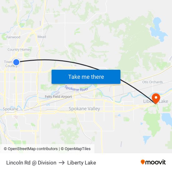 Lincoln Rd @ Division to Liberty Lake map