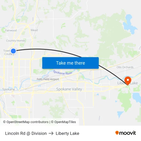 Lincoln Rd @ Division to Liberty Lake map