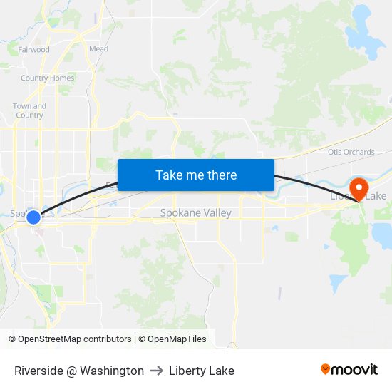 Riverside @ Washington to Liberty Lake map