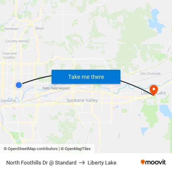 North Foothills Dr @ Standard to Liberty Lake map