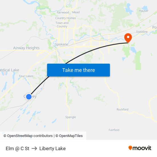 Elm @ C St to Liberty Lake map