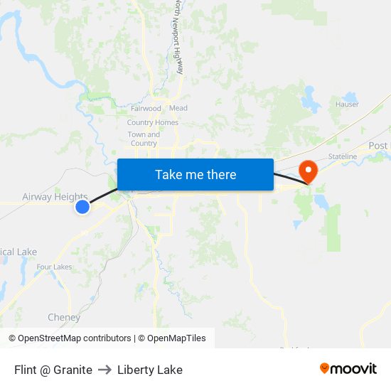 Flint @ Granite to Liberty Lake map