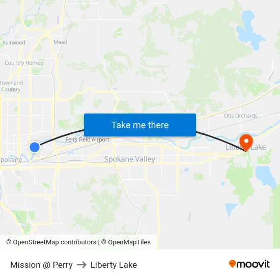 Mission @ Perry to Liberty Lake map