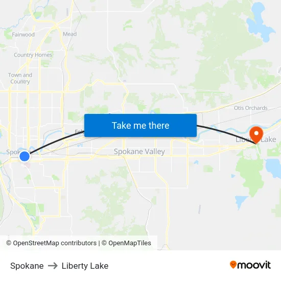Spokane to Liberty Lake map