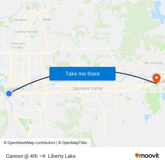 Cannon @ 4th to Liberty Lake map