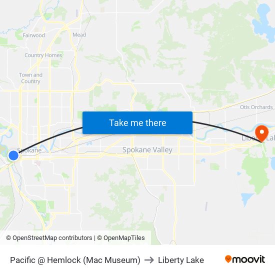 Pacific @ Hemlock (Mac Museum) to Liberty Lake map