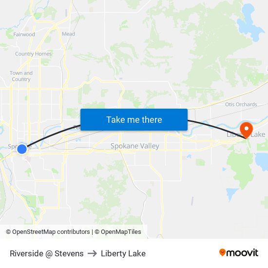 Riverside @ Stevens to Liberty Lake map