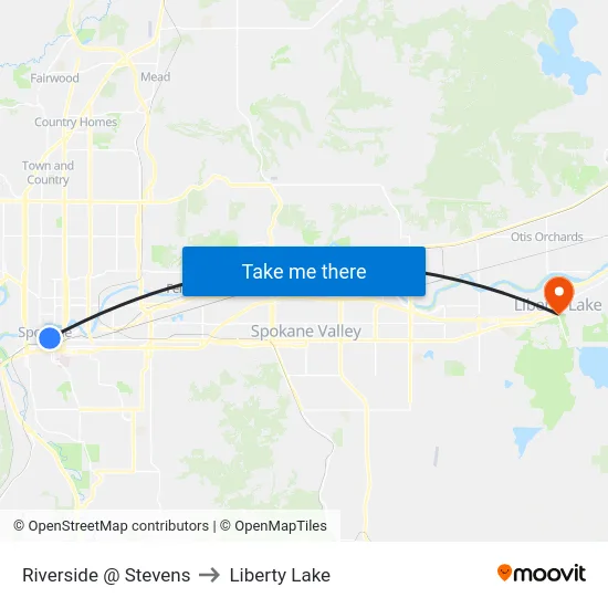 Riverside @ Stevens to Liberty Lake map