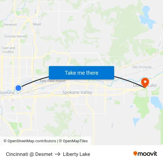 Cincinnati @ Desmet to Liberty Lake map