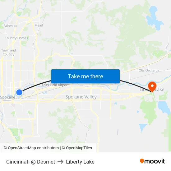 Cincinnati @ Desmet to Liberty Lake map