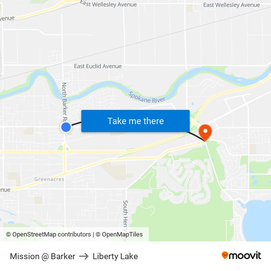 Mission @ Barker to Liberty Lake map