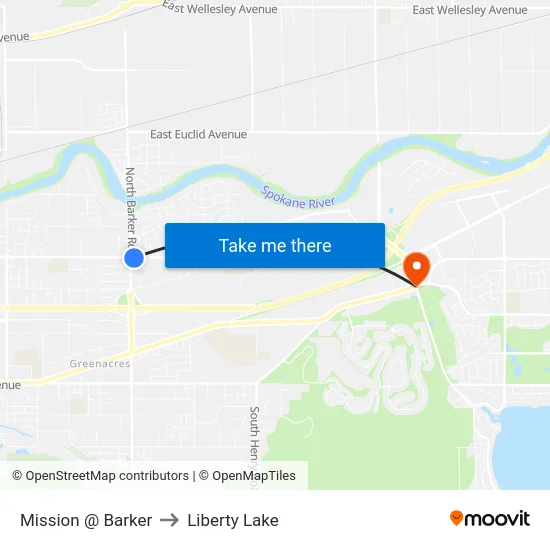 Mission @ Barker to Liberty Lake map