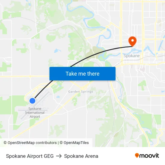 Spokane Airport GEG to Spokane Arena map
