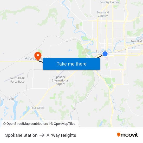 Spokane Station to Airway Heights map