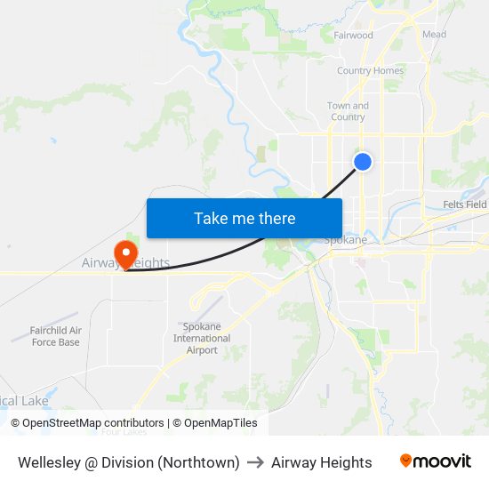 Wellesley @ Division (Northtown) to Airway Heights map