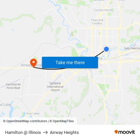 Hamilton @ Illinois to Airway Heights map