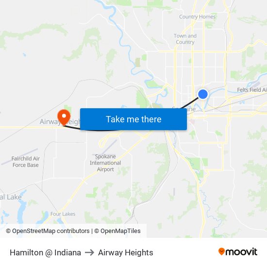 Hamilton @ Indiana to Airway Heights map