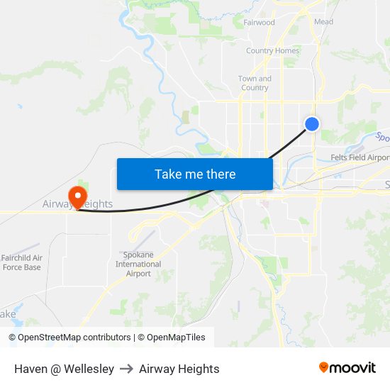 Haven @ Wellesley to Airway Heights map