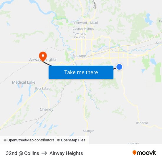 32nd @ Collins to Airway Heights map